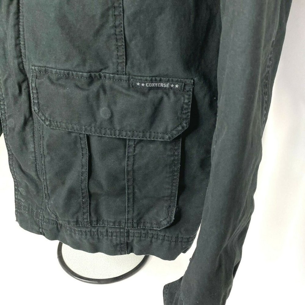 Converse One Star Black Jacket Quilted Lined Zip Snap Front Coat Size XS - Picture 4 of 10